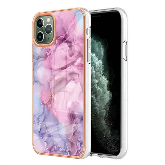 ELEHOLD for iPhone 11 Pro Max 6.5 inch Marble Case, Clear Electroplated Frame Soft TPU Anti-Scratch Wear-Resistant Wireless Charging Slim Fit Transparent Case for iPhone 11 Pro Max, Pink