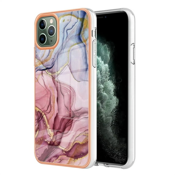 ELEHOLD for iPhone 11 Pro Max 6.5 inch Marble Case, Clear Electroplated Frame Soft TPU Anti-Scratch Wear-Resistant Wireless Charging Slim Fit Transparent Case for iPhone 11 Pro Max, Rose