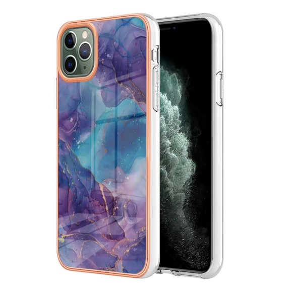 ELEHOLD for iPhone 11 Pro Max 6.5 inch Marble Case, Clear Electroplated Frame Soft TPU Anti-Scratch Wear-Resistant Wireless Charging Slim Fit Transparent Case for iPhone 11 Pro Max, Purple