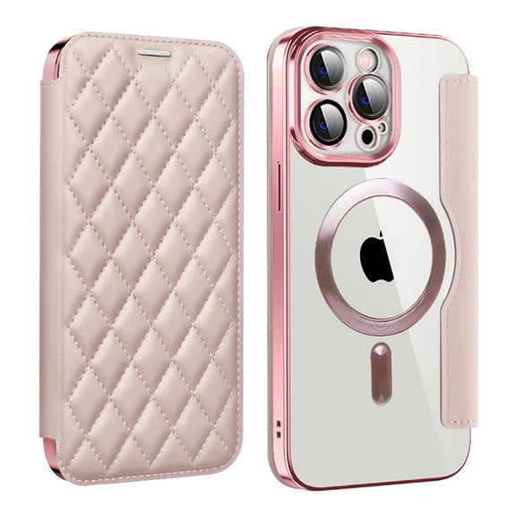 ELEHOLD for iPhone 11 Pro Max Case Flip Folio Built-in Card Holder RFID Blocking Protective Leather Case Transparent Clear Back Magnetic Compatible with Mag Safe Shockproof Cover,pink