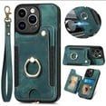 thumbnail image 1 of ELEHOLD for iPhone 11 Pro Max Case with Ring Holder, iPhone 11 Pro Max Wallet Case with RFID Blocking Card Holder Wristlet Strap, Magnetic Button Flip Folio Kickstand Shockproof Phone Cover,Green, 1 of 10