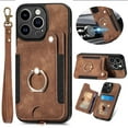 thumbnail image 1 of ELEHOLD for iPhone 11 Pro Max Case with Ring Holder, iPhone 11 Pro Max Wallet Case with RFID Blocking Card Holder Wristlet Strap, Magnetic Button Flip Folio Kickstand Shockproof Phone Cover,Brown, 1 of 10