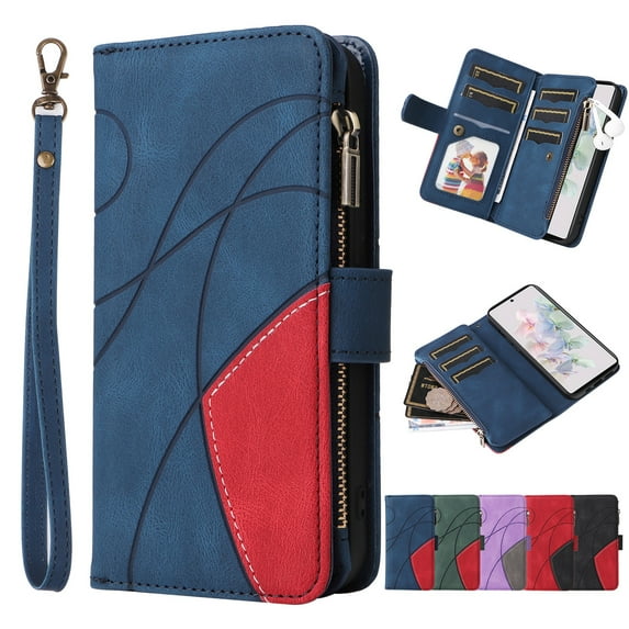 ELEHOLD for iPhone 11 Pro Max Case, iPhone 11 Pro Max Wallet Case for Women Men with 9 Credit Card Holder Zipper Purse PU Leather Strap Wristlet Protective Phone Cover,Blue