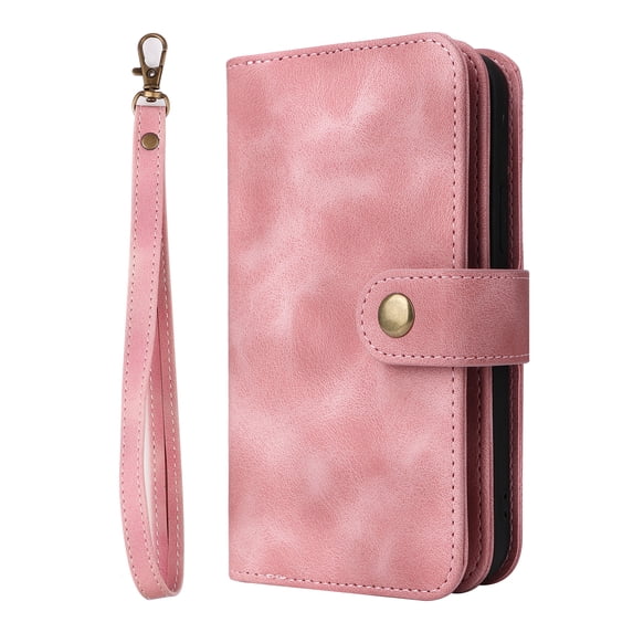 ELEHOLD for iPhone 11 Pro Max Flip Leather Wallet Case with Card Holders Kickstand Magnetic Clasp Lanyard Crossbody Shoulder Strap Shockproof Protective Case,Rosegold