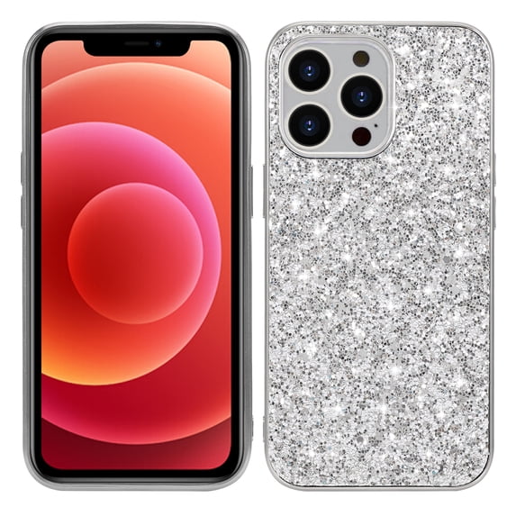 ELEHOLD for iPhone 11 Pro Max Glitter Sparkle Bling Case, Shiny Powder Rough Surface TPU Rubber Anti-Scratch Shockproof Classical Fashion Slim Case for Women Girls, Silver