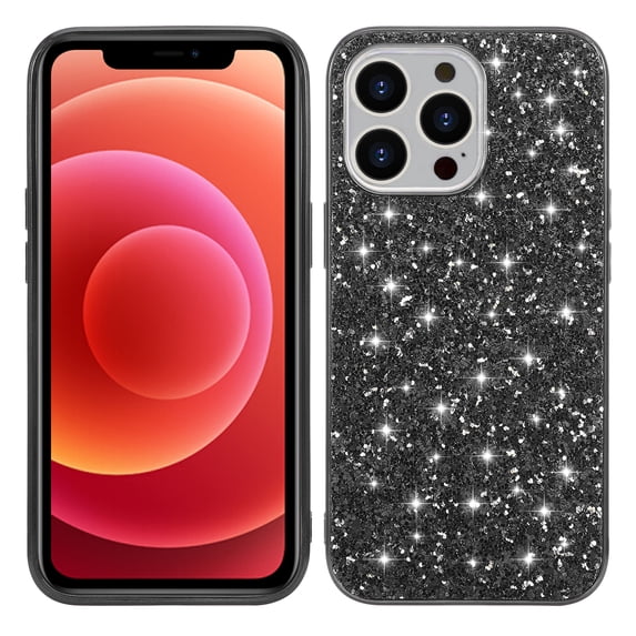 ELEHOLD for iPhone 11 Pro Max Glitter Sparkle Bling Case, Shiny Powder Rough Surface TPU Rubber Anti-Scratch Shockproof Classical Fashion Slim Case for Women Girls, Black