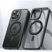 ELEHOLD for iPhone 11 Pro Max Magnetic Clear Case Transparent Clear Back Cover with Invisible 360 Rotation Ring Kickstand Matte Bumper Shockproof Protective Cover Compatible with Mag Safe,black