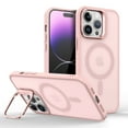 thumbnail image 1 of ELEHOLD For iPhone 11 Pro Max Magnetic Shockproof Case, Micro Frosted Clear Skin-Friendly Rugged Cover, MagSafe Compatible, Invisible Lens Frame Kickstand, Pink, 1 of 7