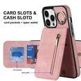 thumbnail image 1 of ELEHOLD For iPhone 11 Pro Max, Wallet Case with Card Slot Holder,RFID Blocking,Built-in 360°Rotating Ring Kickstand Zipper Retro Purse Shockproof Case Cover, pink, 1 of 8