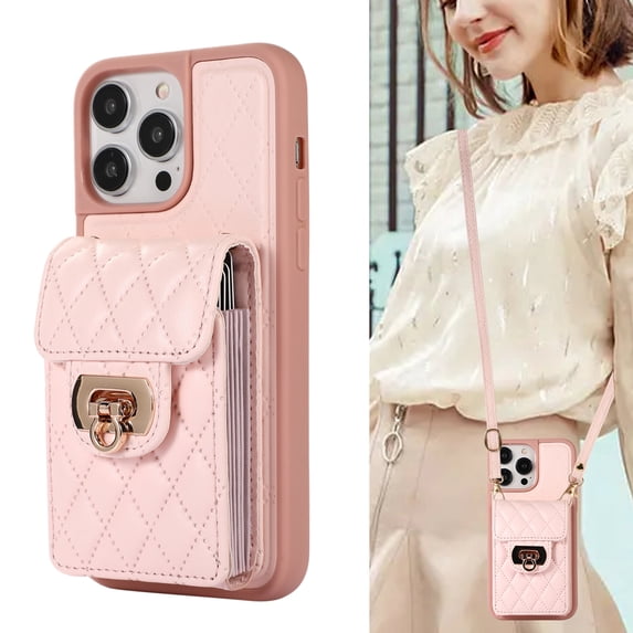 ELEHOLD for iPhone 11 Pro Wallet Case with Card Holder, PU Leather Shockproof Crossbody Case with Metal Snap Adjustable Strap Lanyard Compatible with iPhone 11 Pro,Pink