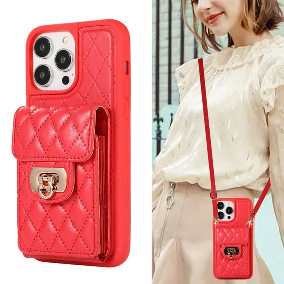ELEHOLD for iPhone 11 Pro Wallet Case with Card Holder, PU Leather Shockproof Crossbody Case with Metal Snap Adjustable Strap Lanyard Compatible with iPhone 11 Pro,Red