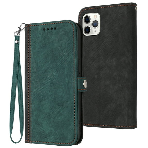 ELEHOLD for iPhone 11 Pro Wallet Case with Detachable Wrist Strap Handbag, Luxury PU Leather Flip Soft TPU Built-in Magnetic Card Slots Kickstand Function Shockproof Case,Darkgreen