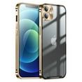 thumbnail image 1 of ELEHOLD for iPhone 12 6.1 Inch Case with Buckle Safety Lock, Slim Metal Bumper Frame Matte Clear PC Back Glass Lens Film All-Inclusive Camera Lens Full Protection Case for iPhone 12,Gold, 1 of 8