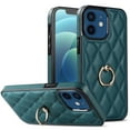 thumbnail image 1 of ELEHOLD for iPhone 12 6.1 inch 2020 Case, Luxury Rhomboid Quilted PU Leather Soft TPU Bumper 360 Degee Rotatable Metal Finger Ring Holder Kickstand Shockproof Case for iPhone 12, Darkgreen, 1 of 8