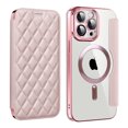 thumbnail image 1 of ELEHOLD for iPhone 12 Case Flip Folio Built-in Card Holder RFID Blocking Protective Leather Case Transparent Clear Back Magnetic Compatible with Mag Safe Shockproof Cover,pink, 1 of 1