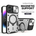 thumbnail image 1 of ELEHOLD for iPhone 12, Case with Slide Camera Lens Protector,Built-in 360° Rotate Ring Stand Magnetic Shockproof Hard PC Cover,Support Magnetic Car Mount, silver, 1 of 7