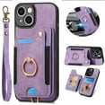 thumbnail image 1 of ELEHOLD for iPhone 12 Mini Case with Ring Holder, iPhone 12 Mini Wallet Case with RFID Blocking Card Holder Wristlet Strap, Magnetic Button Flip Folio Kickstand Shockproof Phone Cover,Purple, 1 of 10