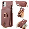 thumbnail image 1 of ELEHOLD for iPhone 12 Mini Luxury Leather Wallet Case with Back Flip Card Slots RFID Blocking Zipper Cash Pocket Stand Function Ring Holder Support Magnetic Car Mount Shockproof Case,purple, 1 of 9
