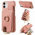 thumbnail image 1 of ELEHOLD for iPhone 12 Mini Luxury Leather Wallet Case with Back Flip Card Slots RFID Blocking Zipper Cash Pocket Stand Function Ring Holder Support Magnetic Car Mount Shockproof Case,pink, 1 of 9