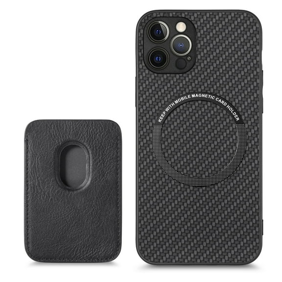 ELEHOLD for iPhone 12 Mini Magnetic Wallet Case with Detachable Back Card Holder Fiber Texture Design Full Body Protective Slim Shockproof Case, black