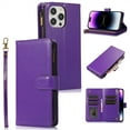 thumbnail image 1 of ELEHOLD for iPhone 12 Mini Wallet Case with 9 Card Holders Zipper Pocket Kickstand Soft PU Leather Flip Shockproof Protective Cover with Wrist Strap Business Style for Women Men,purple, 1 of 8