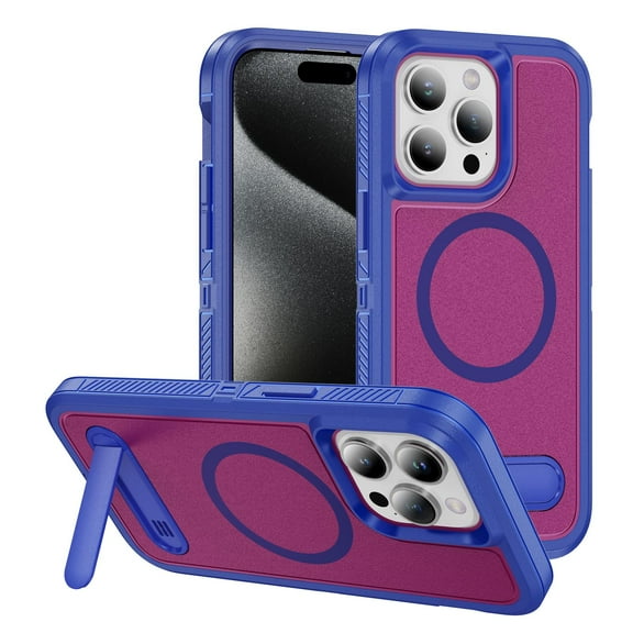 ELEHOLD for iPhone 12 Pro / 12 6.1" Case,Compatible with Mag Safe Accessory,Magnetic Heavy Duty Drop Protection Invisible Kickstand Rugged Military-Grade Protective Phone Case ,Blue+Rose