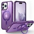 thumbnail image 1 of ELEHOLD for iPhone 12 Pro / 12 6.1" Case Matte Translucent Cover with 360° Rotatable Foldable Ring Holder Stand Strong Magnetic Compatible with MagSafe Shockproof Protection Case,purple, 1 of 7