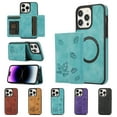 thumbnail image 1 of ELEHOLD for iPhone 12 Pro / 12 6.1" Case PU Leather 2-in-1 Multi-Functional with Magnetic Detachable Card Holder Leaf Pattern Drop Protection Shockproof Wallet Case Compatible with Mag Safe,green, 1 of 1