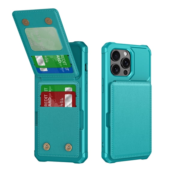 ELEHOLD for iPhone 12 Pro / 12 6.1" Case, PU Leather Magnetic Button Closure Credit Card Holder Slots Stand Function Wallet Shock-Absorbent Shockproof Phone Case for iPhone 12 Pro / 12 6.1" ,Green