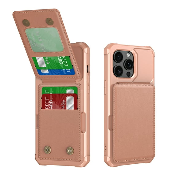 ELEHOLD for iPhone 12 Pro / 12 6.1" Case, PU Leather Magnetic Button Closure Credit Card Holder Slots Stand Function Wallet Shock-Absorbent Shockproof Phone Case for iPhone 12 Pro / 12 6.1" ,Rosegold
