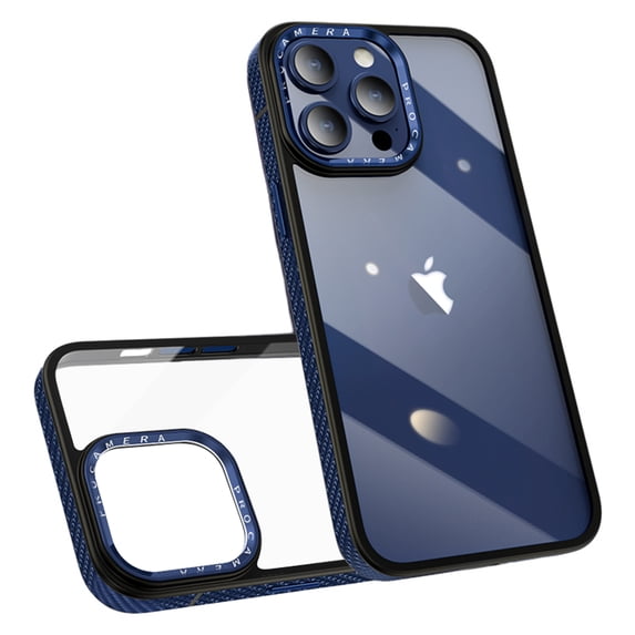 ELEHOLD for iPhone 12 Pro / 12 6.1" Case Transparent Crystal Clear Back Case Carbon Fiber Texture Bumper Shockproof Protective Slim Anti-Yellowing Cover for iPhone 12 Pro / 12,blue