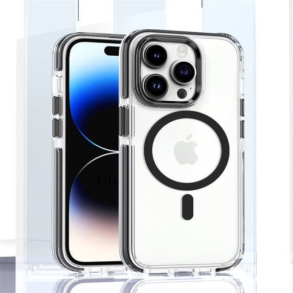 ELEHOLD for iPhone 12 Pro / 12 6.1" Clear Case Hybrid PC Back Transparent Anti-Yellowing Clear Support Wireless Charging Magnetic MagSafe Slim Shockproof Protective Case,black