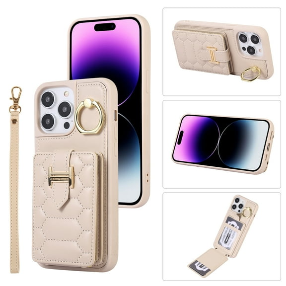 ELEHOLD for iPhone 12 Pro / 12 6.1" Crossbody Wallet Case with Card Holder Soft PU Leather Shockproof Protective Cover with Shoulder Strap for Women Girls for iPhone 12 Pro / 12 6.1",beige