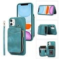 thumbnail image 1 of ELEHOLD for iPhone 12 Pro / 12 6.1",Luxury Zipper Wallet Case with Card Slots Zipper Pocket Kickstand Function Wriststrap Crossbody Shoulder Strap Shockproof Purse Case,green, 1 of 7