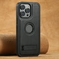 thumbnail image 1 of ELEHOLD for iPhone 12 Pro / 12 Rugged Magnetic Premium Leather Hidden Stand Case Logo Cutout View Compatible with Mag Safe & Magnetic Car Mount Holder Shockproof Protection Cover,Black, 1 of 7