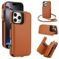 thumbnail image 1 of ELEHOLD for iPhone 12 Pro / 12 6.1" Case,Flip Kickstand RFID Blocking Card Slot Holder Zipper PU Leather Crossbody Wallet Shock-Absorbent Protective Case with Crossbody Strap,Brown, 1 of 6