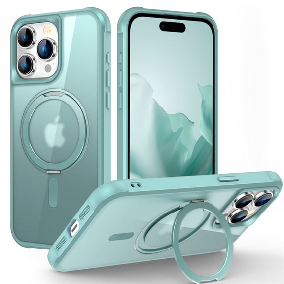 ELEHOLD for iPhone 12 Pro / 12 6.1" Case Matte Translucent Cover with 360° Rotatable Foldable Ring Holder Stand Strong Magnetic Compatible with MagSafe Shockproof Protection Case,blue