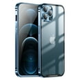 thumbnail image 1 of ELEHOLD for iPhone 12 Pro 6.1 Inch Case with Buckle Safety Lock, Slim Metal Bumper Frame Matte Clear PC Back Glass Lens Film All-Inclusive Camera Lens Full Protection Case for iPhone 12 Pro,Blue, 1 of 8