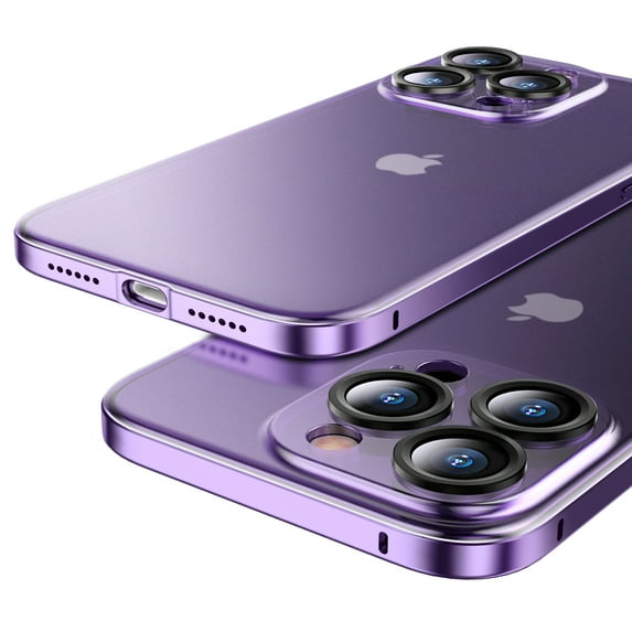 ELEHOLD for iPhone 12 Pro 6.1 Inch Slim Clear Case, Metal Plating Frame Frosted Clear Back All Inclusive Camera Lens Protection Shockproof Anti-Scratch Anti-Fingerprint Ultra-Thin Case,Purple
