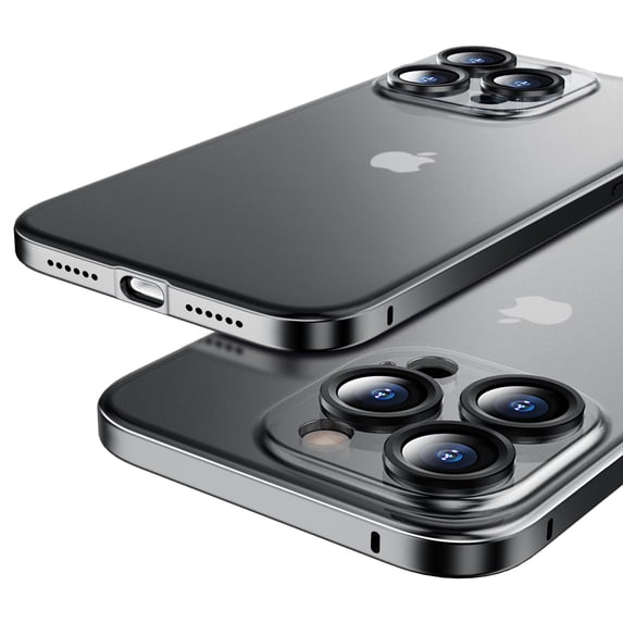 ELEHOLD for iPhone 12 Pro 6.1 Inch Slim Clear Case, Metal Plating Frame Frosted Clear Back All Inclusive Camera Lens Protection Shockproof Anti-Scratch Anti-Fingerprint Ultra-Thin Case,Black