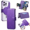 thumbnail image 1 of ELEHOLD for iPhone 12 Pro Case,Compatible with Mag Safe Accessories, Luxury Business 2 in 1 Detachable Flip Walle PU Leather Clear Soft TPU Back Folio Case + Lens Protector,Purple, 1 of 10