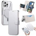 thumbnail image 1 of ELEHOLD for iPhone 12 Pro Case,Compatible with Mag Safe Accessories, Luxury Business 2 in 1 Detachable Flip Walle PU Leather Clear Soft TPU Back Folio Case + Lens Protector,Silver, 1 of 10