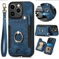 thumbnail image 1 of ELEHOLD for iPhone 12 Pro Case with Ring Holder, iPhone 12 Pro Wallet Case with RFID Blocking Card Holder Wristlet Strap, Magnetic Button Flip Folio Kickstand Shockproof Phone Cover,Blue, 1 of 10