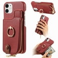 thumbnail image 1 of ELEHOLD for iPhone 12 Pro / 12 Luxury Leather Wallet Case with Back Flip Card Slots RFID Blocking Zipper Cash Pocket Stand Function Ring Holder Support Magnetic Car Mount Shockproof Case,red, 1 of 9