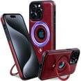 thumbnail image 1 of ELEHOLD for iPhone 12 Pro Magnetic Case Premium PU Leather Logo View Hollow Design Foldable Ring Holder Kickstand Support Mag Safe Charging Shockproof Cover for iPhone 12 Pro,Winered, 1 of 6