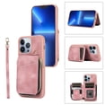 thumbnail image 1 of ELEHOLD for iPhone 12 Pro Max 6.7 inch Luxury Zipper Wallet Case with Card Slots Zipper Pocket Kickstand Function Wriststrap Crossbody Shoulder Strap Shockproof Purse Case,Pink, 1 of 7