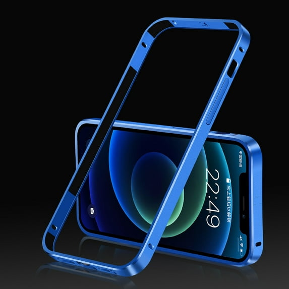ELEHOLD for iPhone 12 Pro Max 6.7 inch Metal Bumper Case, Frosting Matte Metal Frame Case Soft TPU Inner Support Wireless Charging Non-Slip Slim Case for iPhone 12 Pro Max, Darkblue