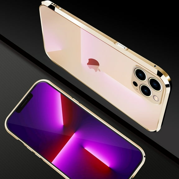 ELEHOLD for iPhone 12 Pro Max Aluminum Frame Metal Bumper Slim Hard Case, Metal Frame Armor Bumper Raised Edge Protection Anti-Drop No-Back Case for iPhone 12 Pro Max 6.7 inch 2020, Gold