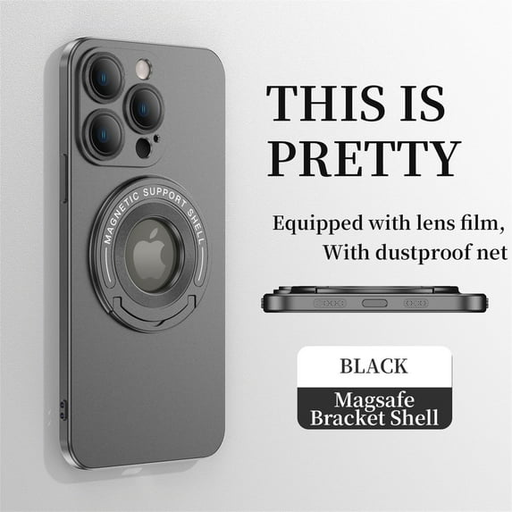 ELEHOLD for iPhone 12 Pro Max, Case with Magnetic Invisible Stand Slim Shockproof Anti-Scratch,Compatible with MagSafe Lens Protector Case Cover, black