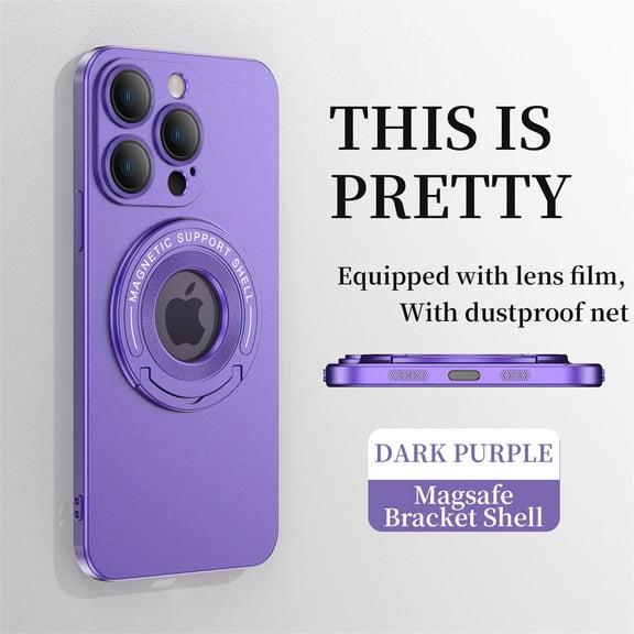 ELEHOLD for iPhone 12 Pro Max, Case with Magnetic Invisible Stand Slim Shockproof Anti-Scratch,Compatible with MagSafe Lens Protector Case Cover, darkpurple